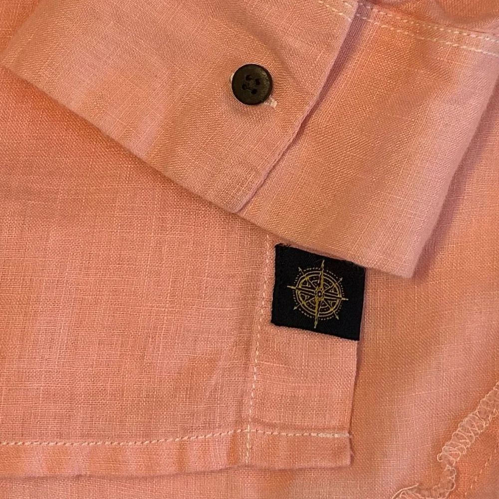 Pete Huntington Linen Button Down Long Sleeve Shirt SZ XL Coral‎ Breathable
